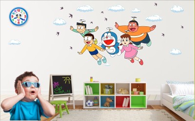 KUKU HOME DÉCOR 122 cm Doraemon-Nobita-Shizuka-Gian-Suneo Flying in the sky with clouds Self Adhesive Sticker(Pack of 1)