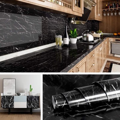 BBD Kitchen Shop 60 inch Black Marble Wallpaper ( 60*200 ) PAK OF 3 Reusable Sticker(Pack of 3)