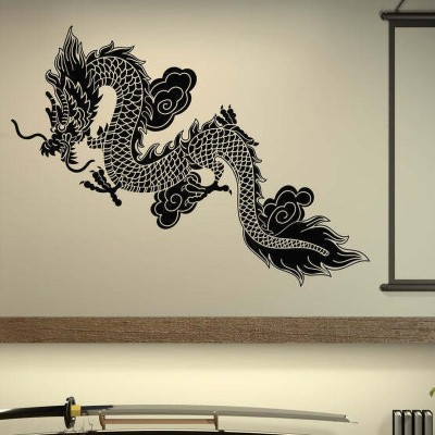 SnappyVinyl 22 cm Chinese Flying Dragon Fantasy Self Adhesive Sticker(Pack of 1)