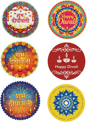 Printlive 6 cm Premium Happy Diwali Box Stickers – 2x2 Inch Round, Multicolor, Self-Adhesive Self Adhesive Sticker(Pack of 25)