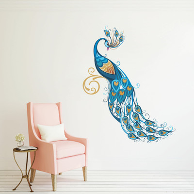 DivineDesigns 56 cm Peacock Sticker Self Adhesive Sticker(Pack of 1)