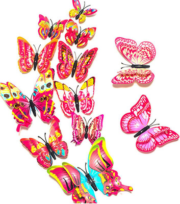 my celebrat 7.5 cm 12 Multicolor Butterfly Self Adhesive Double-sided Sticker(Pack of 12)