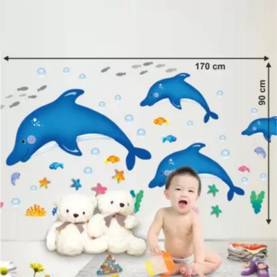 WallFX 30 cm cute Dolphins Self Adhesive Sticker(Pack of 1)