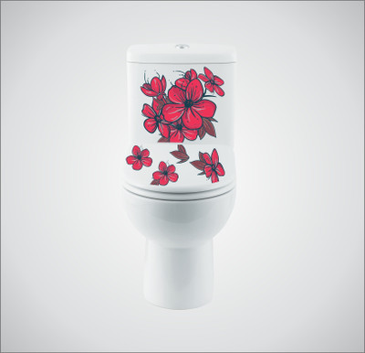 Aashrut decor 38 cm Pink flower décor Toilet Seat GDDS37 NEW Self Adhesive Sticker(Pack of 1)