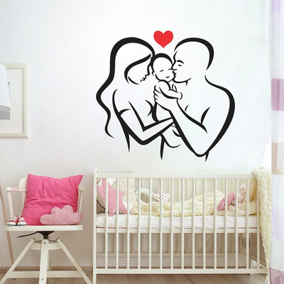 InkHex 68 cm 'Mother and Father Baby Love - Parents Love On Child - Wall Sticker' Self Adhesive Sticker(Pack of 1)