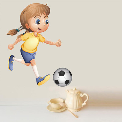Happy Walls 60 cm Preety girl with football Self Adhesive Sticker(Pack of 1)