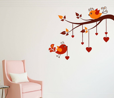 LANSTICK 106.68 cm BEAUTIFUL SPARROW IN TREE WALL STICKER Self Adhesive Sticker(Pack of 2)