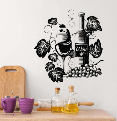 SnappyVinyl 33 cm List Glass Bottle Grapes Wine Self Adhesive Sticker(Pack of 1)