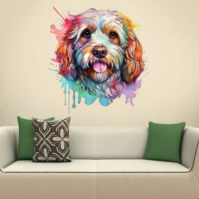 SoFFXia 18 inch Broodle_Griffon Dog Face Decorative Wall Stickers for Living Room, Home Self Adhesive Sticker(Pack of 1)
