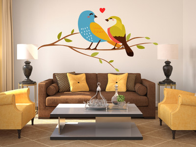 Littlebuds 76 cm Cute Love Birds On A Tree Branch|Decoration For Home|Removeble Self Adhesive Sticker(Pack of 1)