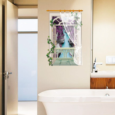 JAAMSO ROYALS 60 cm 3D Curtain Window Scene Wall Sticker for Home (60CM x 90CM) Self Adhesive Sticker(Pack of 1)