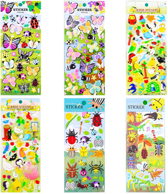 Skstore 12 cm Nature Theme 3D Puffy Stickers Stationery Items Self Adhesive Aesthetic Stickers Removable Sticker(Pack of 6)