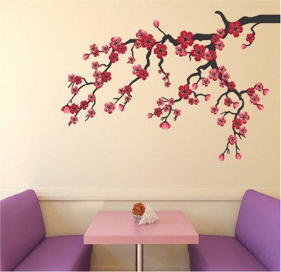 Wallzone 100 cm Pink Tree Pvc Vinyl Wallsticker For Decorations Self Adhesive Sticker(Pack of 1)