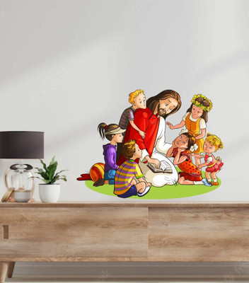 Flipkart SmartBuy 58 cm Jesus with Kids Wall Sticker Size- 58 cm x 43 cm Self Adhesive Sticker(Pack of 1)