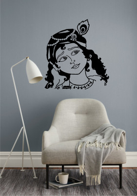 Lokeshshaky 50 cm Black Decal Lord Krishna Black Colour Wall Sticker for Home Decor Self Adhesive Sticker(Pack of 1)