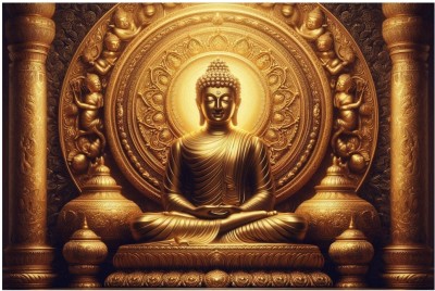 surmul 45.72 cm Mahatma Buddha Golden Art Wall Sticker For Home, Living Room, 18x12 Inches Self Adhesive Sticker(Pack of 1)