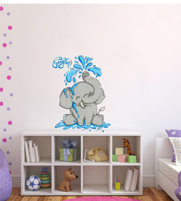 Lokeshshaky 68 cm Beautiful Cute Elephant Playing with Water Self Adhesive Sticker(Pack of 1)