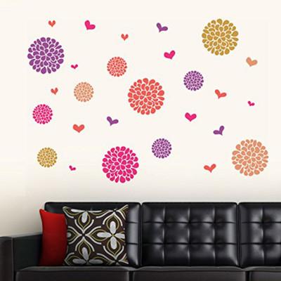 Rangeele 30 cm 3D Flower Pattern Motifs'' Wall Sticker (PVC Vinyl, 60 cm x 45.5 cm),Multicolour Self Adhesive Sticker(Pack of 1)
