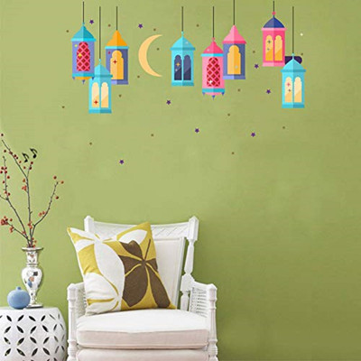 Inkfence 120 cm Multicolour lamp with Moon Star Multicolour Wall Sticker for Home décor Self Adhesive Sticker(Pack of 1)