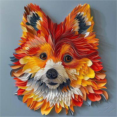 EXO DECOR 18 inch German_Spitz_Origami 3D Animals Decorative Wall Sticker for Living Room Self Adhesive Sticker(Pack of 1)
