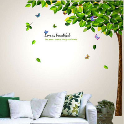 wildartcreation 1 cm green leaves tree with autumn Removable Sticker(Pack of 1)