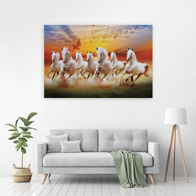 Decorprint 91 cm Vastu Seven Runing Hourses (Posters-36Inch X 24Inch)_S26 Self Adhesive Sticker(Pack of 1)