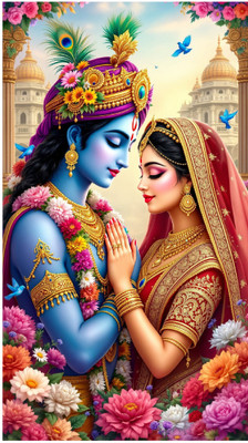 Archi Graphics Studio 64 cm Ethereal Serenity: Radha Krishna Pastel Decal Wall sticker Self Adhesive Sticker(Pack of 1)