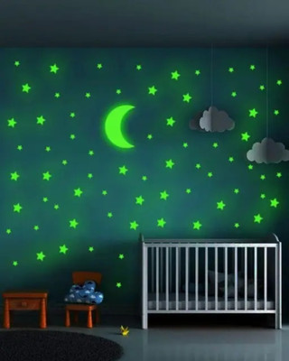 ThePrintlink 30 cm Glowing Sticker of Half moon and Star Pack of 150 Self Adhesive Sticker(Pack of 1)