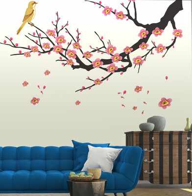 walkart 2.54 cm wonderful scenario with golden bird Removable Sticker(Pack of 1)