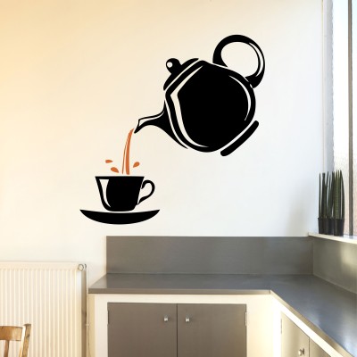 RehanDecors 58 cm Tea Pot Black Kitchen Wall Sticker Size -23X16 Inches Removable Sticker(Pack of 1)