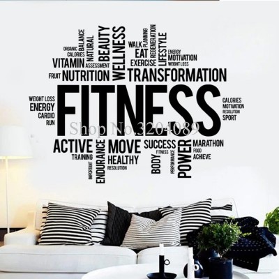 SnappyVinyl 56 cm New Vinyl Wall Decals Fitness Word Cloud Healthy Self Adhesive Sticker(Pack of 1)