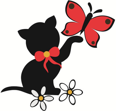 MIIKOR 50 cm Cat With Butterfly | Non-Reusable Sticker Self Adhesive Sticker(Pack of 1)