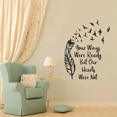 SnappyVinyl 42 cm Personality slogan abstract feather with flying bird Self Adhesive Sticker(Pack of 1)