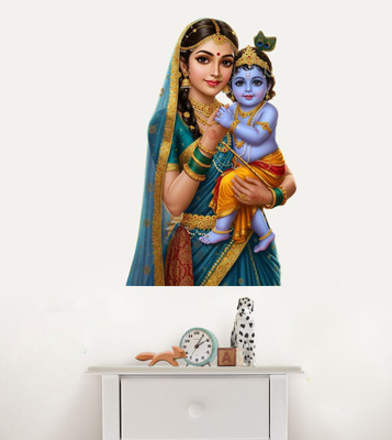STICKER STUDIO 32 cm Little Krishna with Yashoda Mata Religilous Janmastmi Wall Sticker Self Adhesive Sticker(Pack of 1)