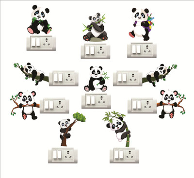 god & god's 3 cm Cute Panda Switch Board Design Self Adhesive Sticker(Pack of 10)