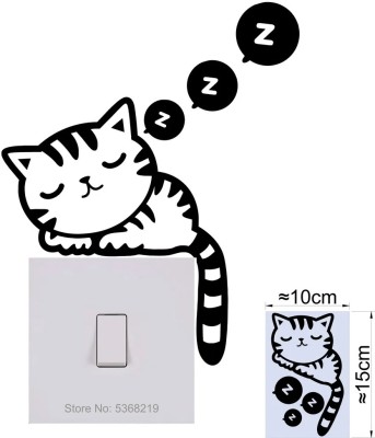 SnappyVinyl 10 cm Switch Board Cat Sleeping Sticker Self Adhesive Sticker(Pack of 1)