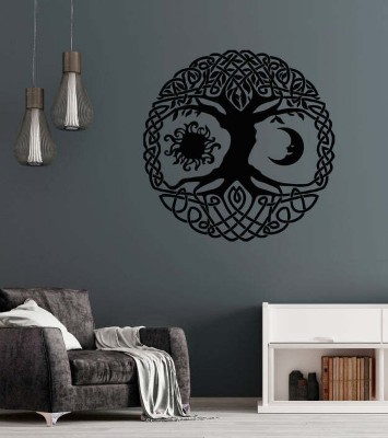 SnappyVinyl 33 cm Circle Tree Branch Roots Sun Self Adhesive Sticker(Pack of 1)