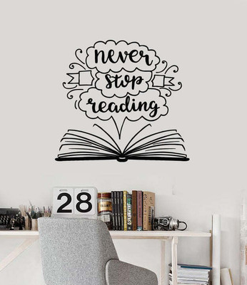 Xskin 27 cm Never Stop Reading Quote Open Book Self Adhesive Sticker(Pack of 1)