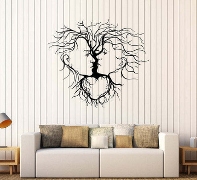 SnappyVinyl 27 cm Loving Couple Abstract Tree Self Adhesive Sticker(Pack of 1)