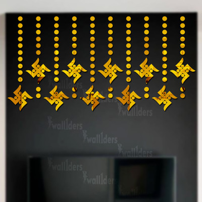 wall1ders 13.6 cm 10 Swastik 100 Dots Golden Self Adhesive Sticker(Pack of 110)