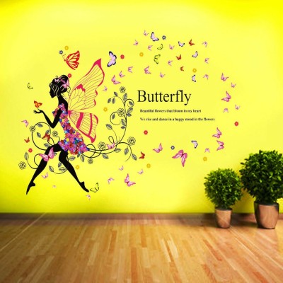 walkart 2.54 cm flying angel with butterfly in happy mood Removable Sticker(Pack of 1)