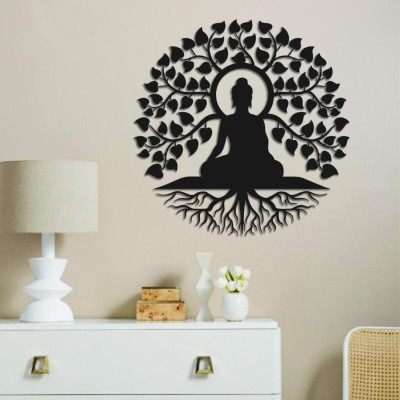 WallWear 28 cm Wooden Mdf cutouts Buddha Plaque Painted Cutout Wall Art Self Adhesive Sticker(Pack of 1)