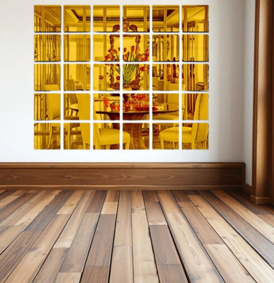 Trishvas 3 inch Golden Mirror Reflective Wall Sticker Set of 30 Squares (7×7 cm Each) Self Adhesive Sticker(Pack of 30)