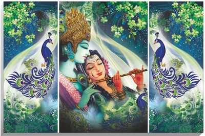 Ordershock 18 inch Radha Krishna Bond Canvas 3 Set Of Painting For Home, Living Room, Temple Self Adhesive Sticker(Pack of 1)