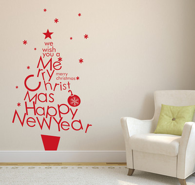 Wallzone 130 cm Merry Chritmas Removable Sticker(Pack of 1)