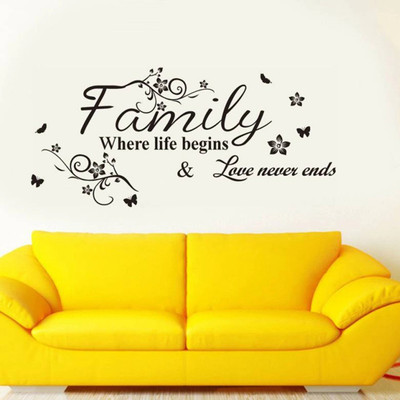 crystalsign 90 cm Wall Quote Family Where Life Begins_S Self Adhesive Sticker(Pack of 1)