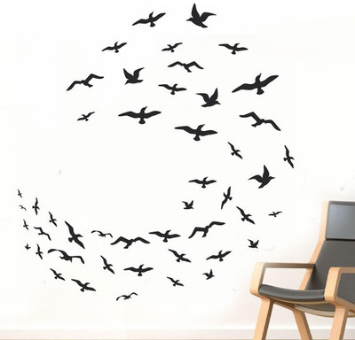 Happy Walls 12 Flock of Birds Self Adhesive Sticker(Pack of 1)