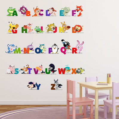 MIIKOR 110 cm Alphabets with Animals | Non-Reusable Stickers Self Adhesive Sticker(Pack of 1)