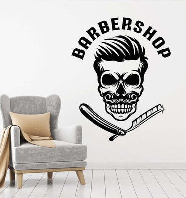 SnappyVinyl 39 cm Skull Bones Razor Barber Easy to apply Wall Sticker Self Adhesive Sticker(Pack of 1)