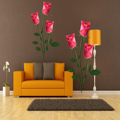 Vijaya enterprises 30.48 cm Beautiful red rose wall sticker size (24x12inch) Self Adhesive Sticker(Pack of 1)